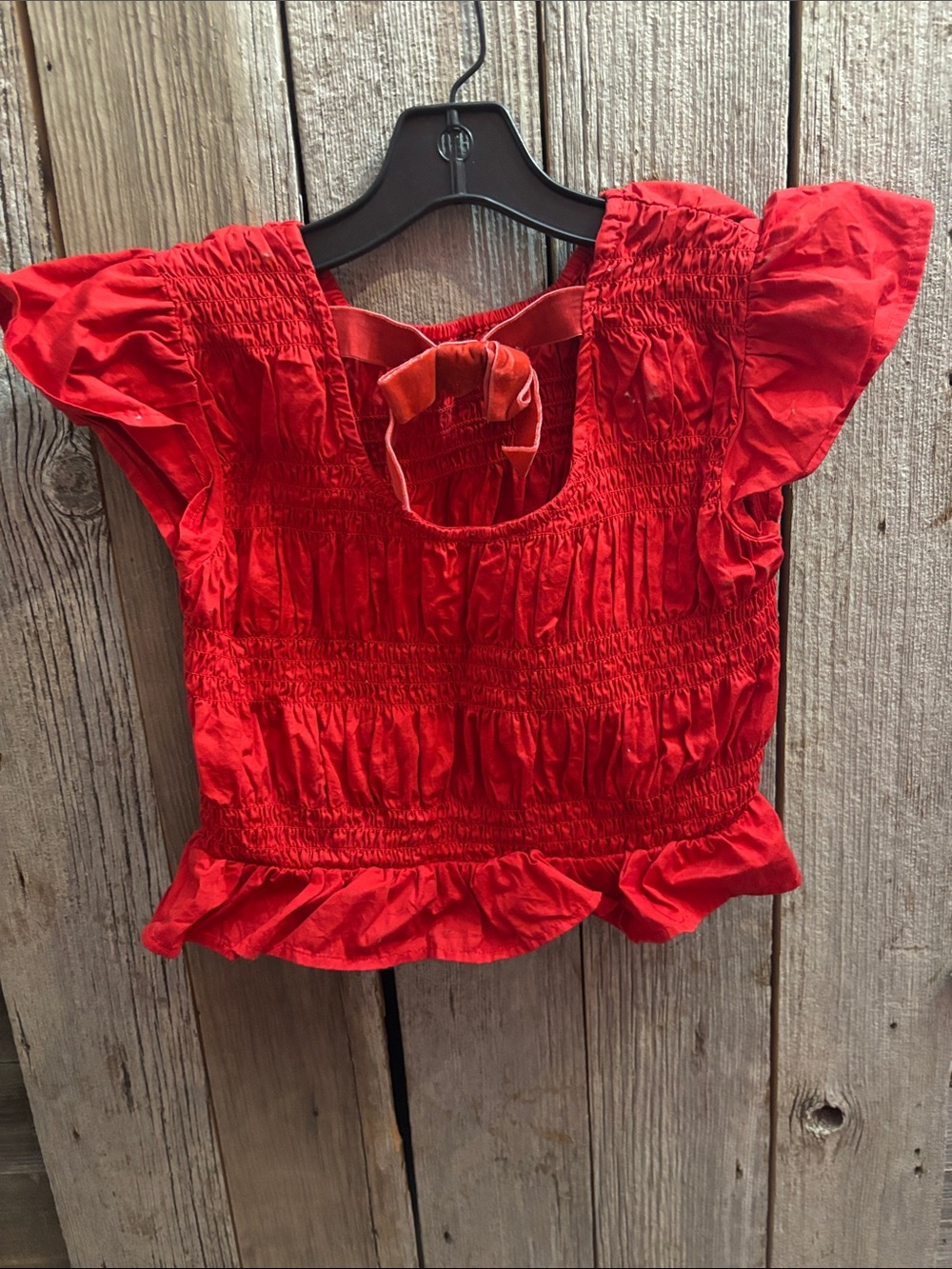 Bright Red Smocked Ruffle Crop Top - Picture 2 of 3